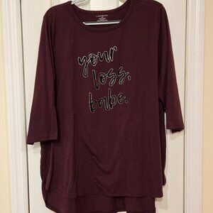 NWOT Lane Bryant graphic tee with 3/4 sleeves - Size 22/24
